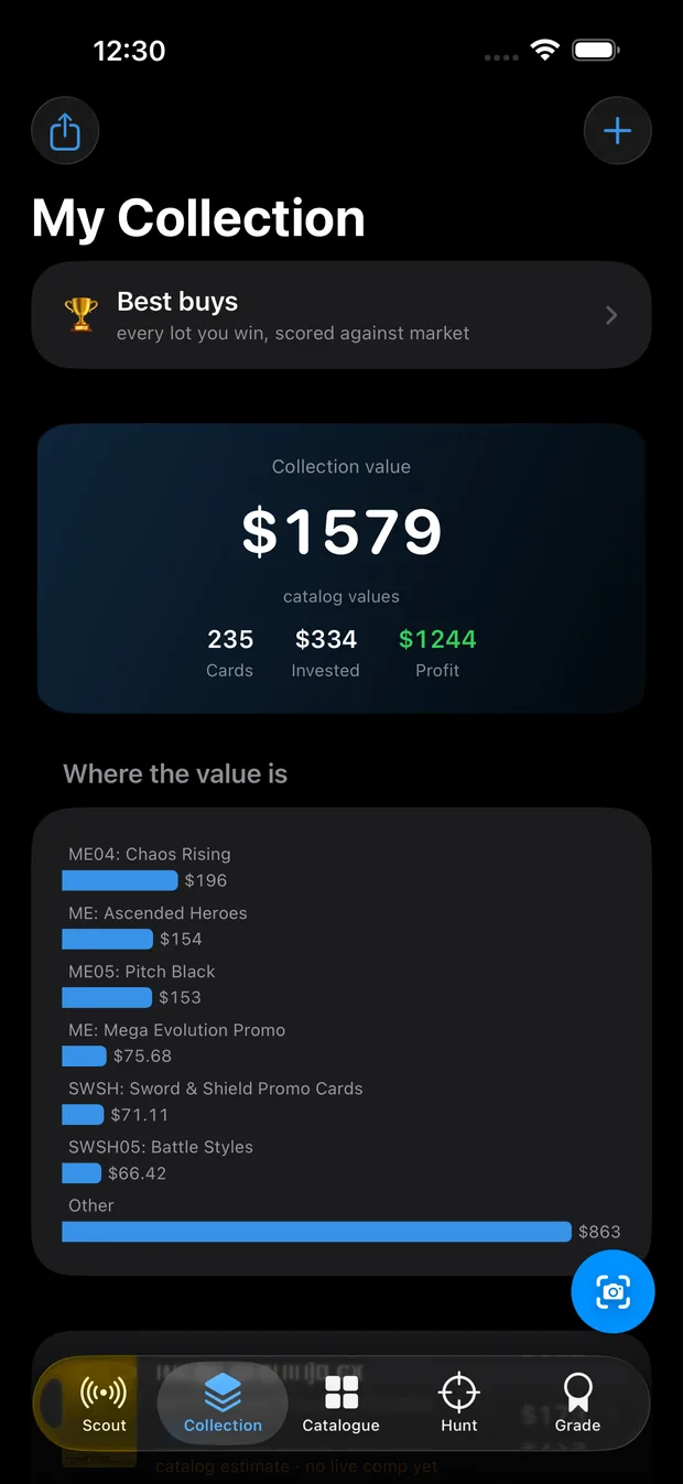 The CardHawk collection screen